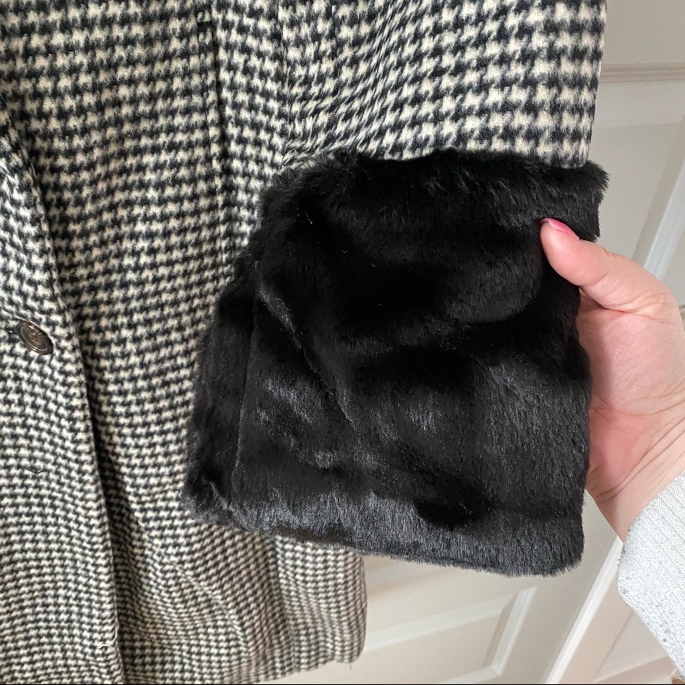 New Urban Outfitters Kaia Plaid Fur Pea Coat - Picture 6 of 8